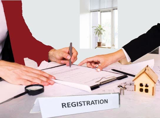 Original human-created image of Pune property registration documents including sale deed, 7/12 extract, Aadhaar card and PAN card on a table