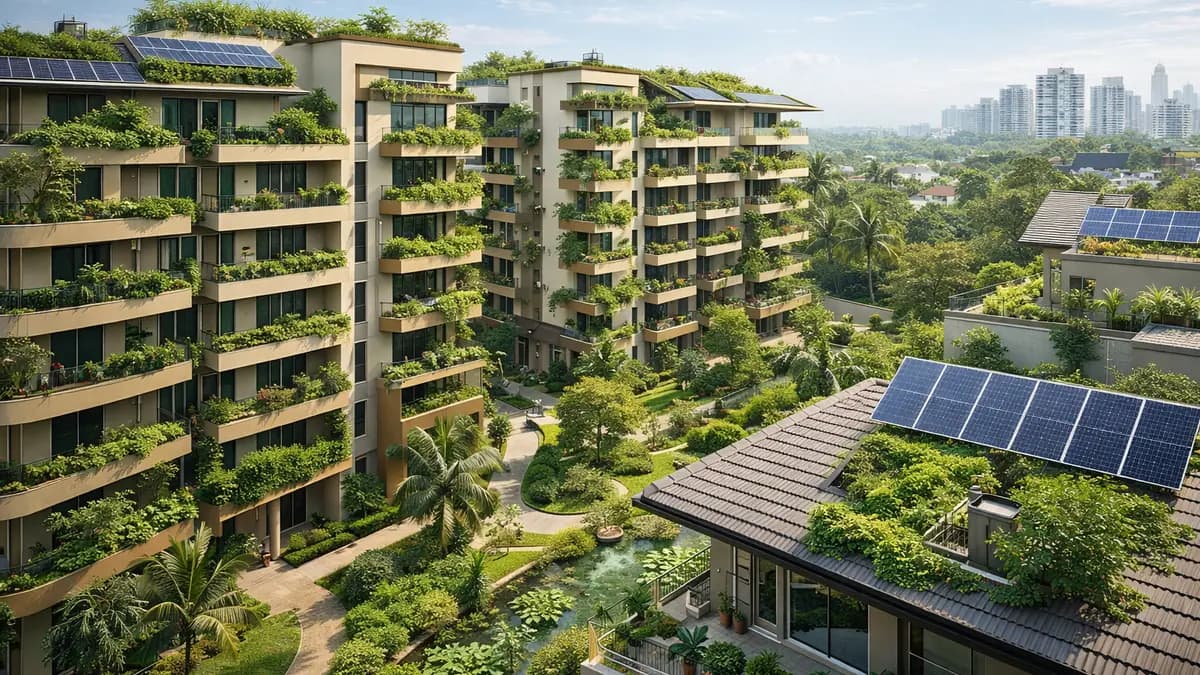 Digital illustration of online property selling process with listings and analytics